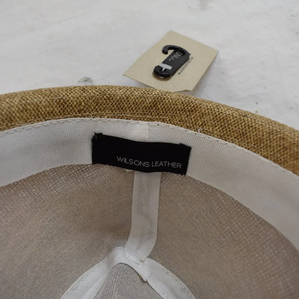 Wilsons Leather Brown Straw Fedora with Cream Lace Band